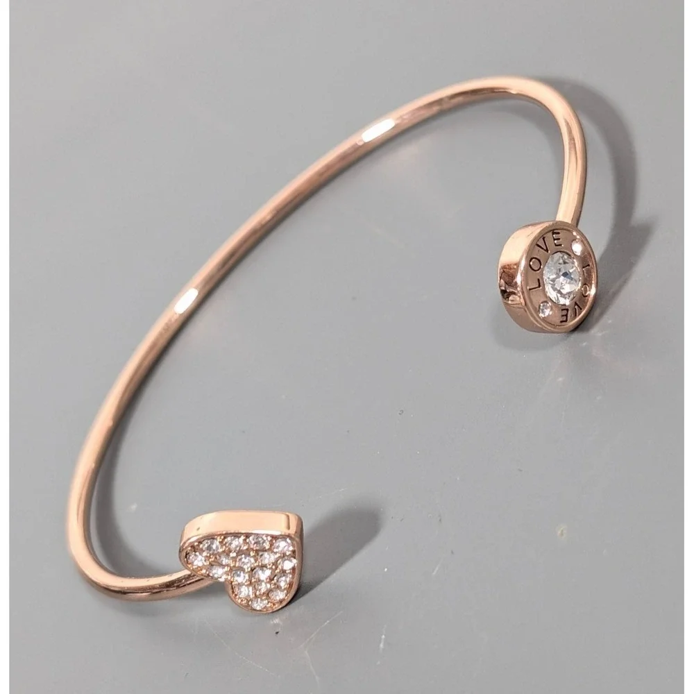 Origami Owl Rose Gold tone Love‎ Heart Rhinestone Pave Cuff Bracelet Stacking 7